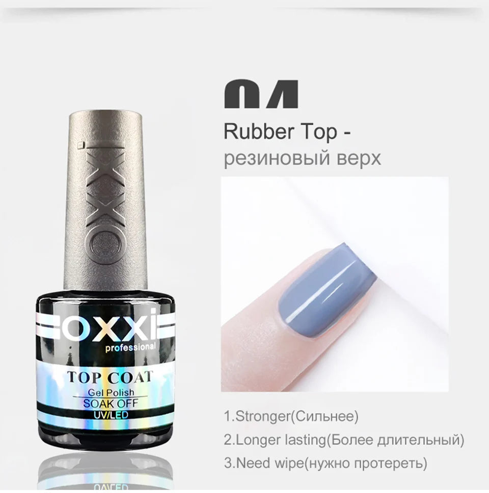 OXXI Semipermanent Top Coat y Base Coat Set 8ml Rubber Base for Gel Varnishes Kit No-wipe Matte Top for Nails Gel Nail Polishes