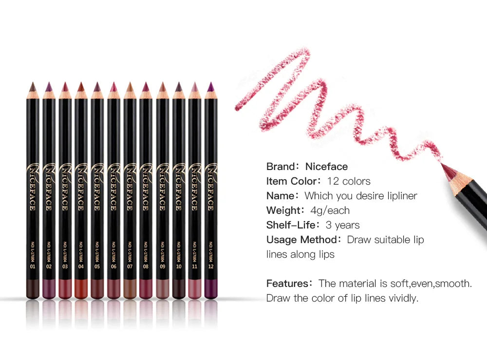 NICEFACE 12 Colors Matte Lip Pencils Nude Lipliner Pencil Waterproof Lipstick Pen Lip Liner Long Lasting Lips Makeup Cosmetics