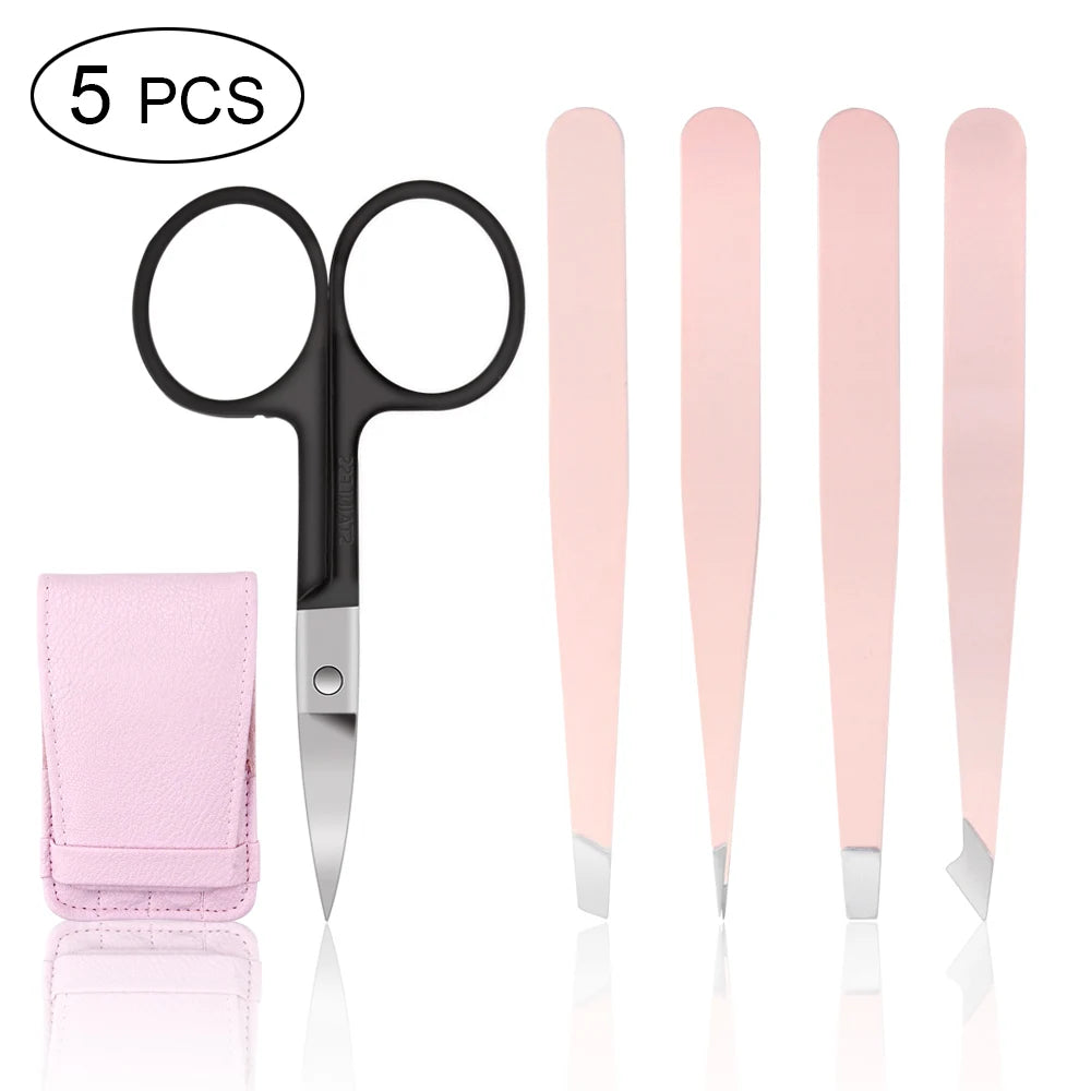 4/5Pcs Extension Tweezers Set Stainless Professional Eye Lashes Extension Tweezers Eyebrow Tongs Clip Scissors Cosmetic Tools