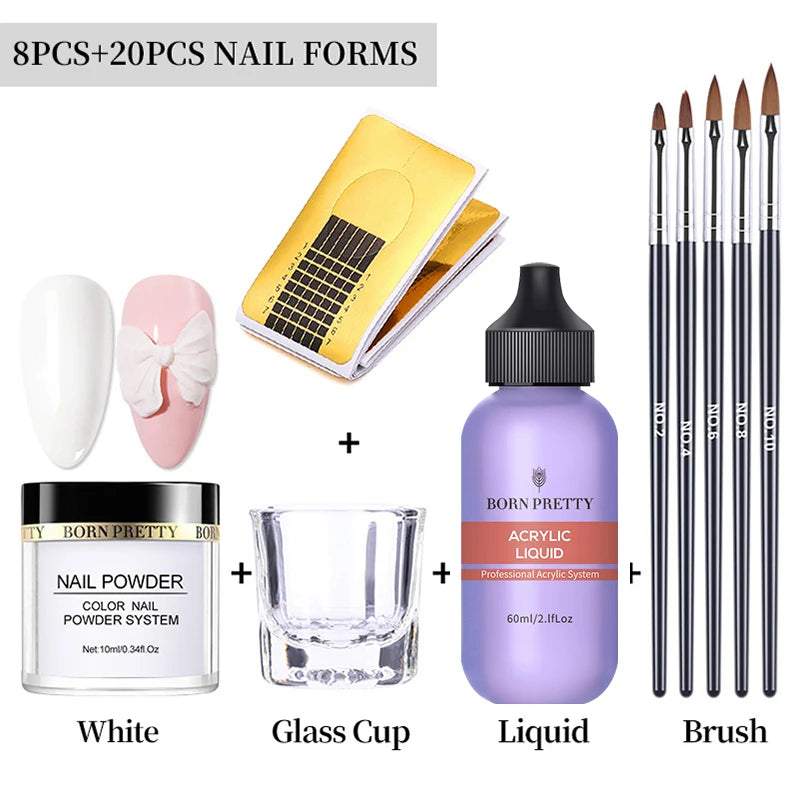 BORN PRETTY Acrylic Powder Set Pink White Clear Acrylic Nail Kit for Nails Extension Professional Nail Art Acrylic Liquid Set