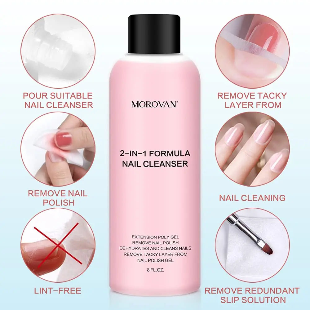 8oz Nail Cleanser 2 in 1 (Poly Nail Extension Gel Slip Solution+Professional Nail Cleanser) Nail Polish Remover Lint-free Slip