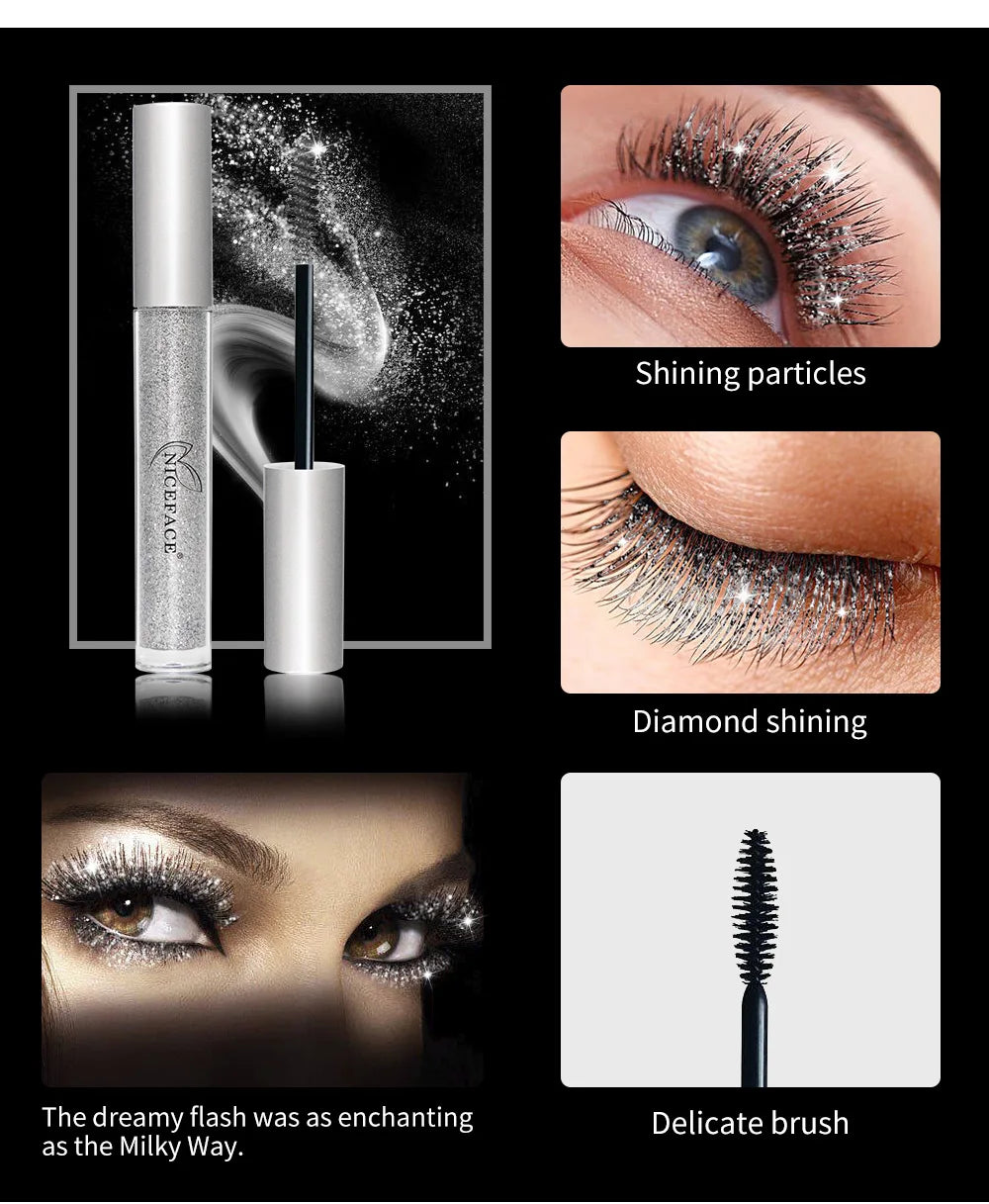 Diamond Glitter Mascara Fast Dry Eyelashes Curling Extension Makeup Waterproof Long-lasting Lengthens Eye Lash Black 4D Mascara