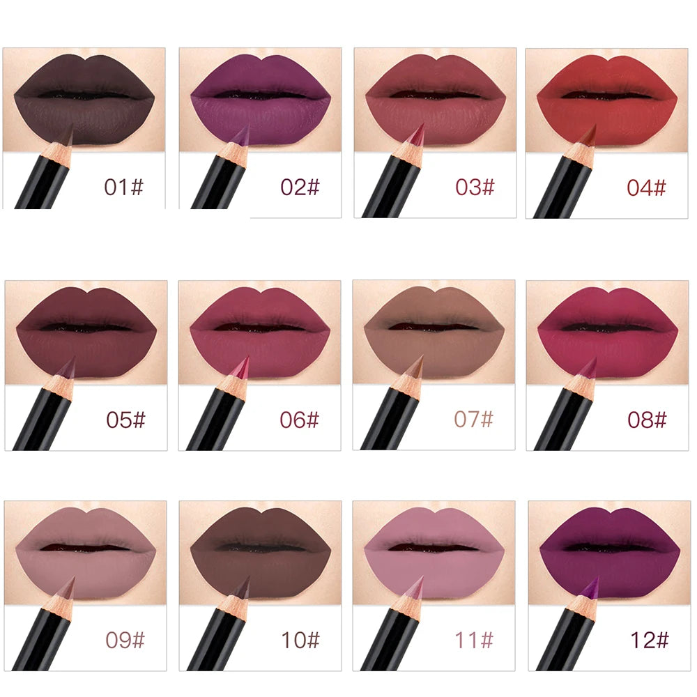 NICEFACE 12 Colors Matte Lip Pencils Nude Lipliner Pencil Waterproof Lipstick Pen Lip Liner Long Lasting Lips Makeup Cosmetics