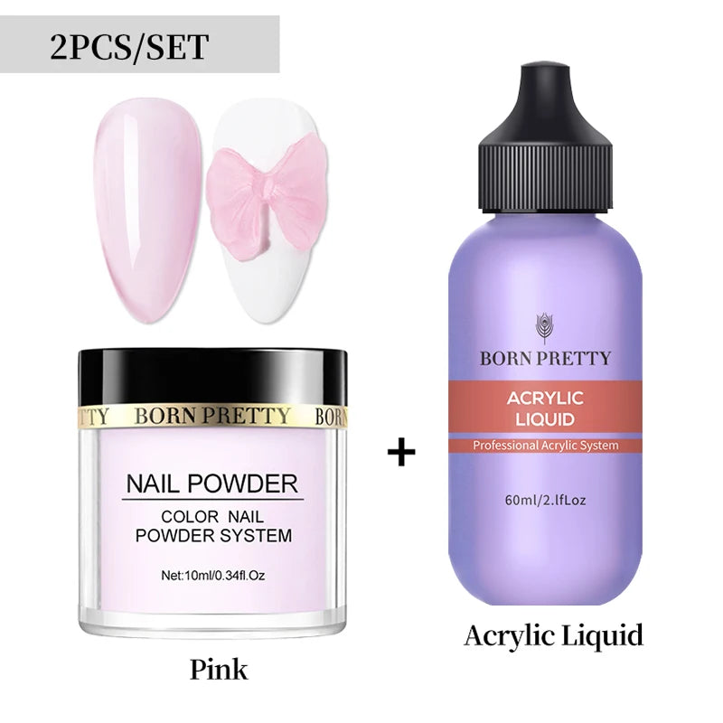 BORN PRETTY Acrylic Powder Set Pink White Clear Acrylic Nail Kit for Nails Extension Professional Nail Art Acrylic Liquid Set