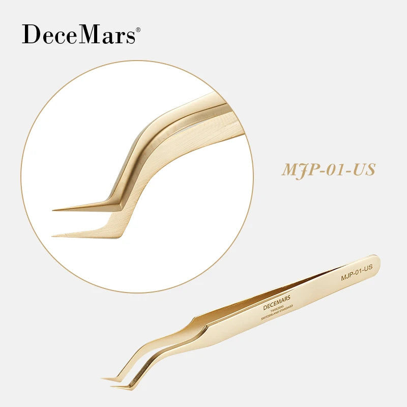 DeceMars  Eyelash Extension Tweezers Gold Color