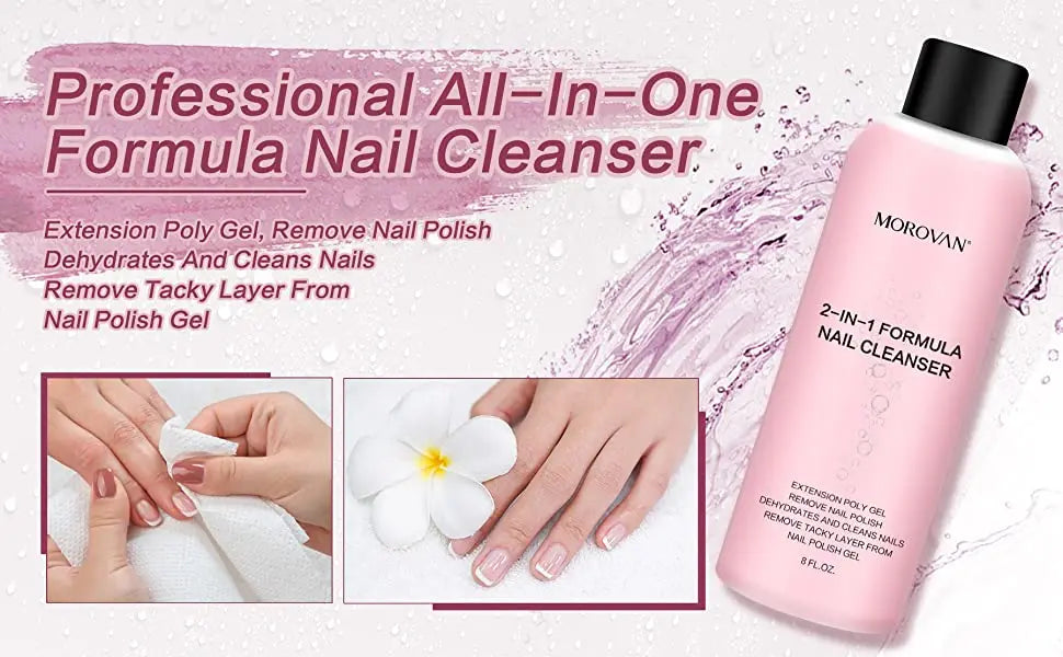 8oz Nail Cleanser 2 in 1 (Poly Nail Extension Gel Slip Solution+Professional Nail Cleanser) Nail Polish Remover Lint-free Slip