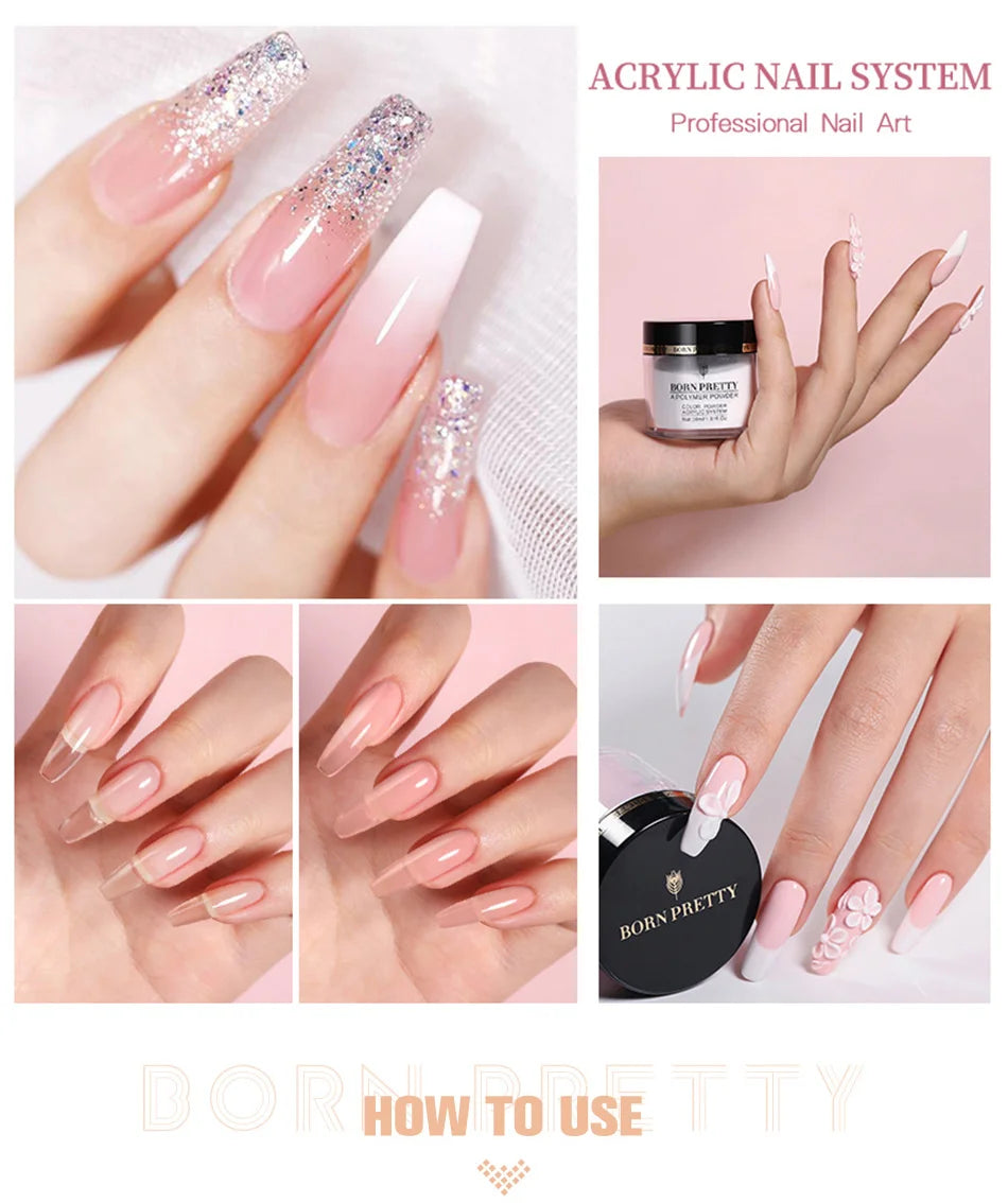 BORN PRETTY Acrylic Powder Set Pink White Clear Acrylic Nail Kit for Nails Extension Professional Nail Art Acrylic Liquid Set