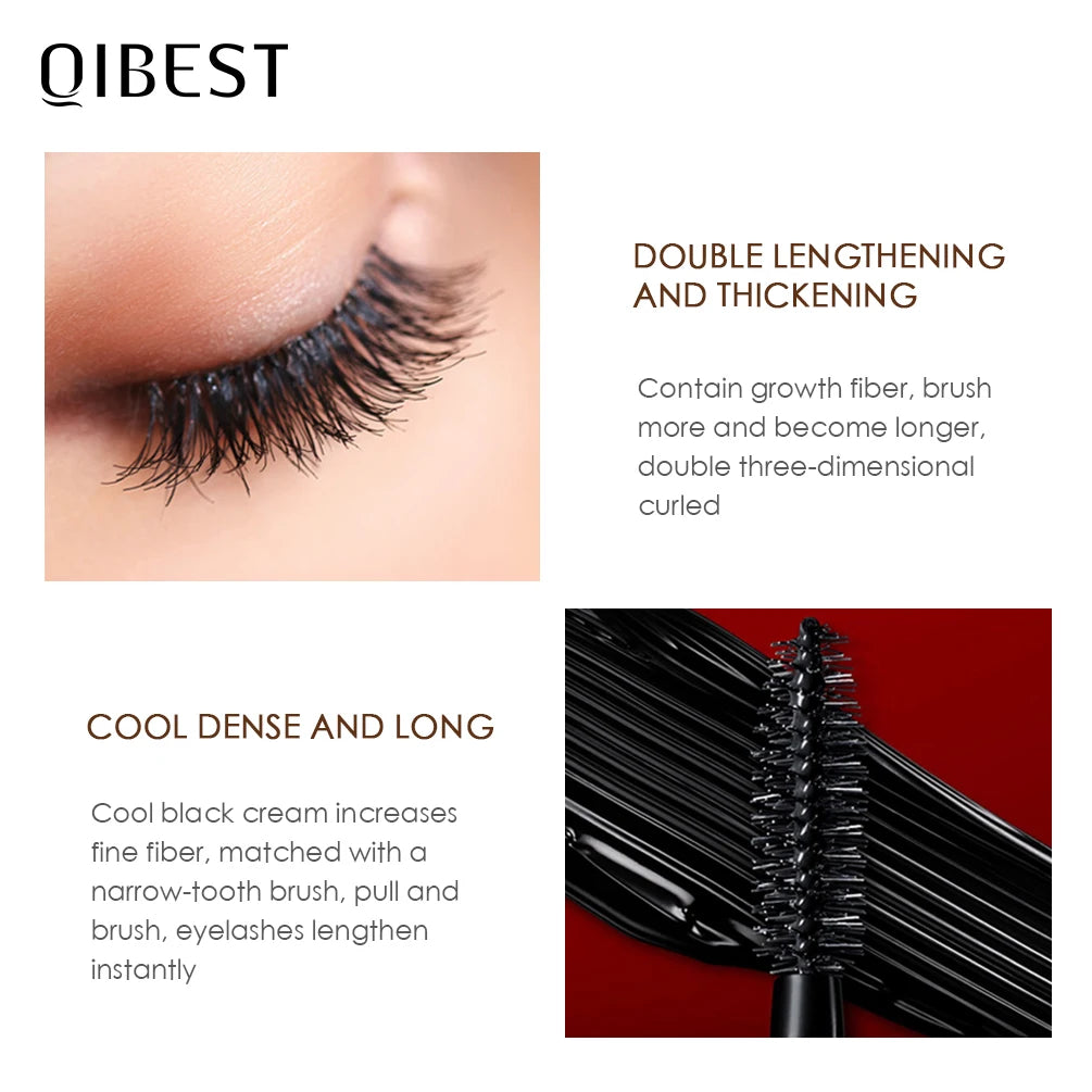 QIBEST Waterproof Mascara Black Eye Makeup Rimmel 4D Eyelash Cosmetics Curling Thick Mascara Eyelashes Silk Fiber Volume Mascara