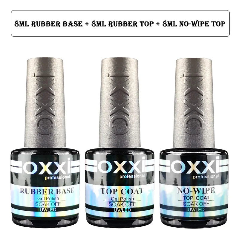 OXXI Semipermanent Top Coat y Base Coat Set 8ml Rubber Base for Gel Varnishes Kit No-wipe Matte Top for Nails Gel Nail Polishes