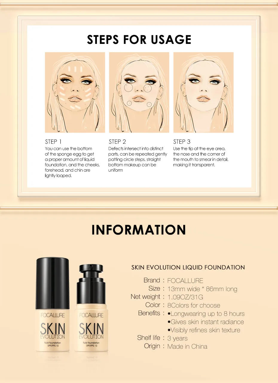 Focallure Base Face Liquid Foundation Cream Full Coverage Concealer Oil-control Moisturizing Foundation Cream Makeup For Women