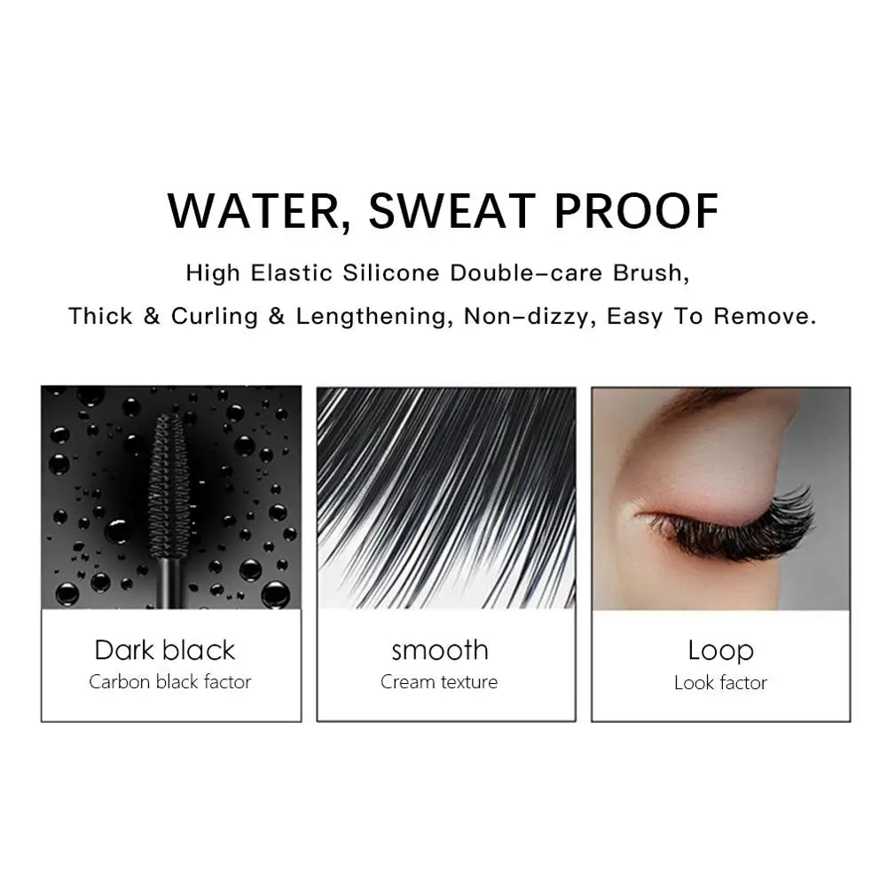 QIBEST Waterproof Mascara Black Eye Makeup Rimmel 4D Eyelash Cosmetics Curling Thick Mascara Eyelashes Silk Fiber Volume Mascara