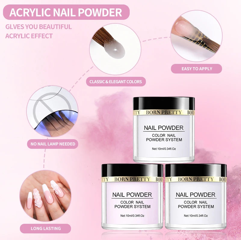 BORN PRETTY Acrylic Powder Set Pink White Clear Acrylic Nail Kit for Nails Extension Professional Nail Art Acrylic Liquid Set