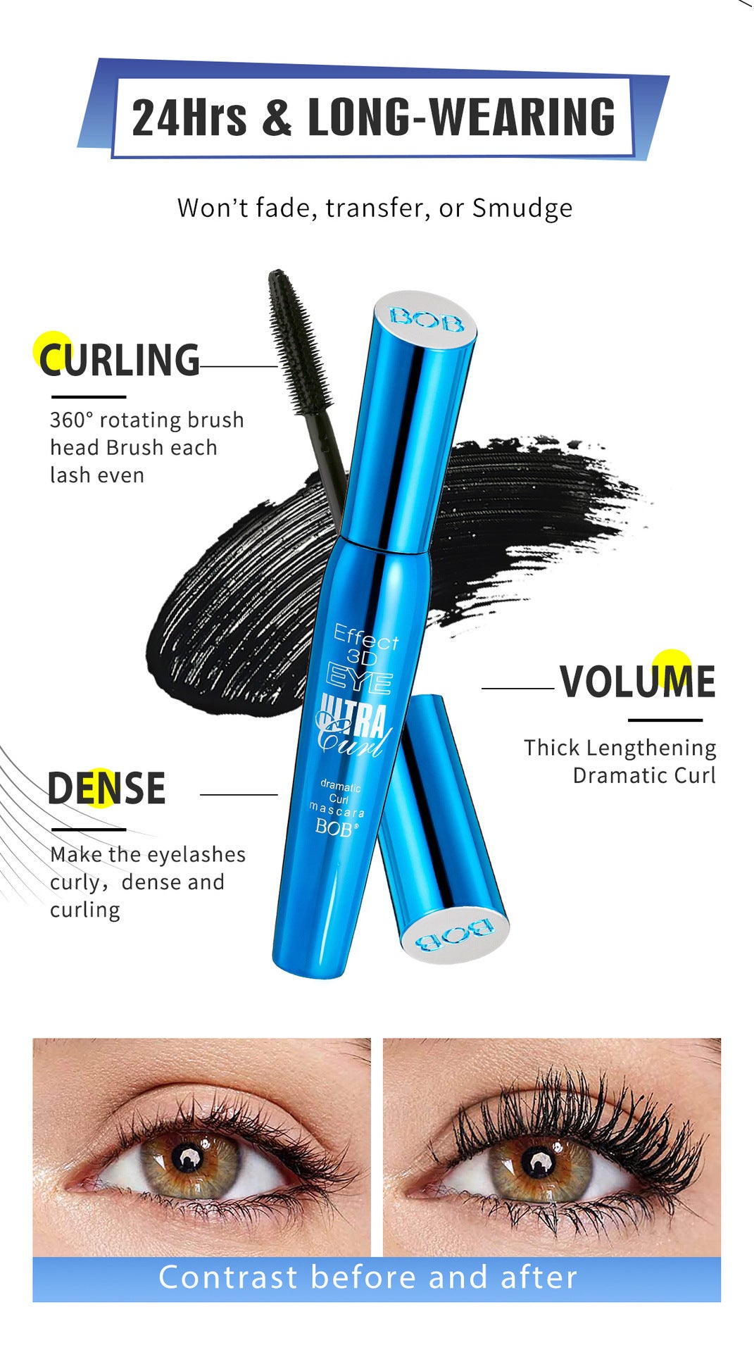 Pro 3D Fiber Lashes Rimel Mascara Makeup Ink Gel Natural Fibers Long-lasting Waterproof Eyelash Lengthening Thick Curling