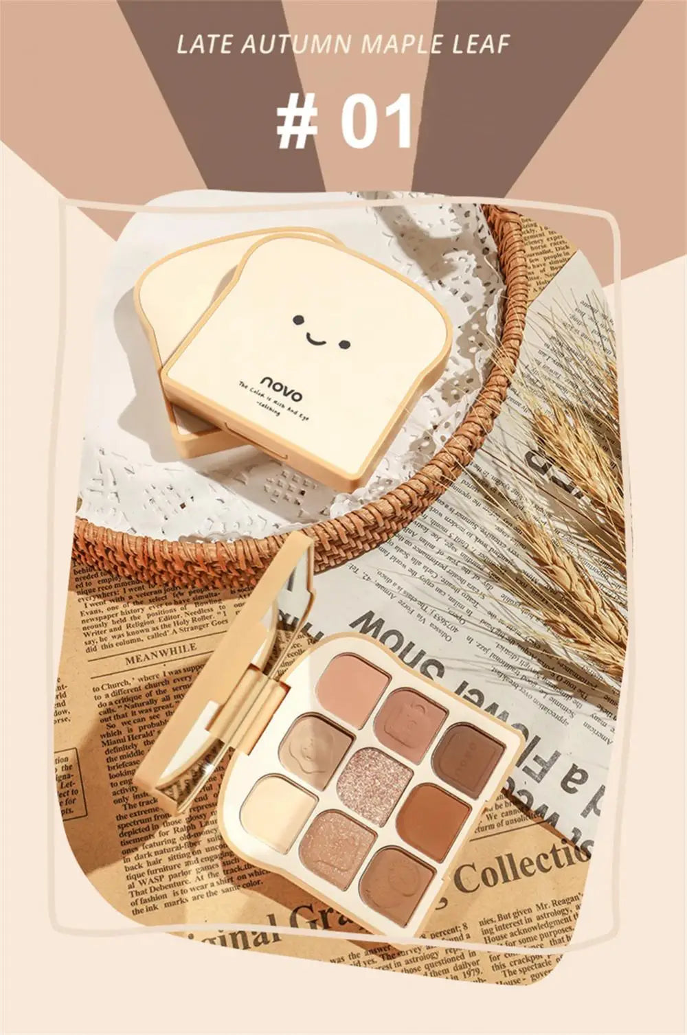 NOVO Toast 9 Colors Matte Eyeshadow Palette Pearlescent Eye Plate Cute Makeup Palette Female Cosmetic Lasting Nature Beauty