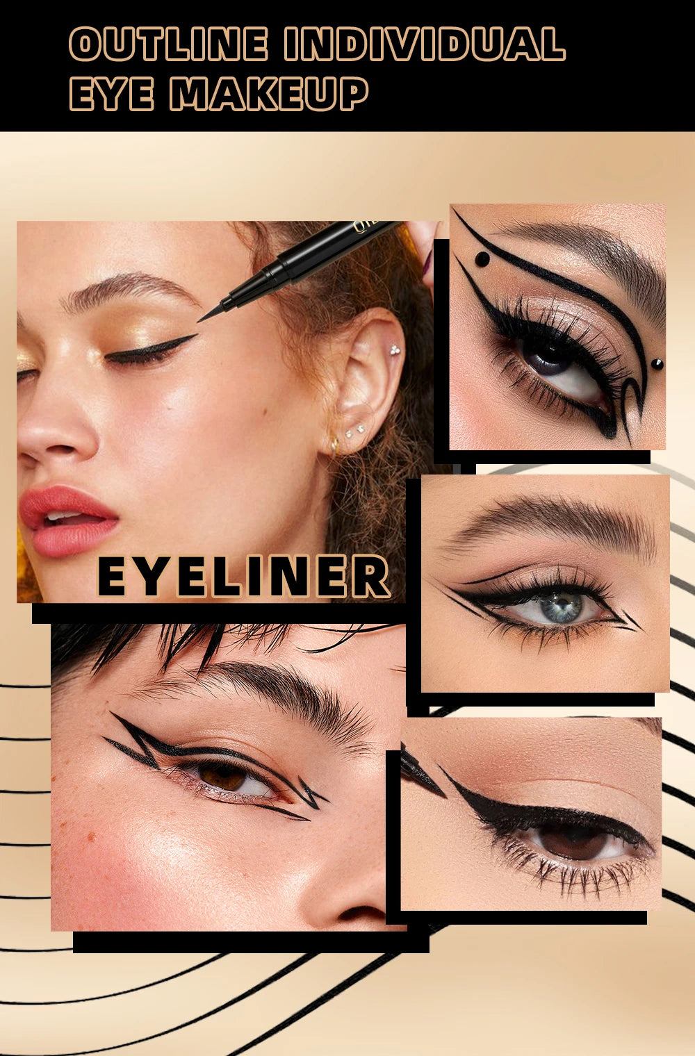 QIBEST Waterproof Black Eyeliner Long Lasting Quick Drying Easy To Color Liquid Eyeliner Non Smudging Smooth Eyeliner Pen Tools