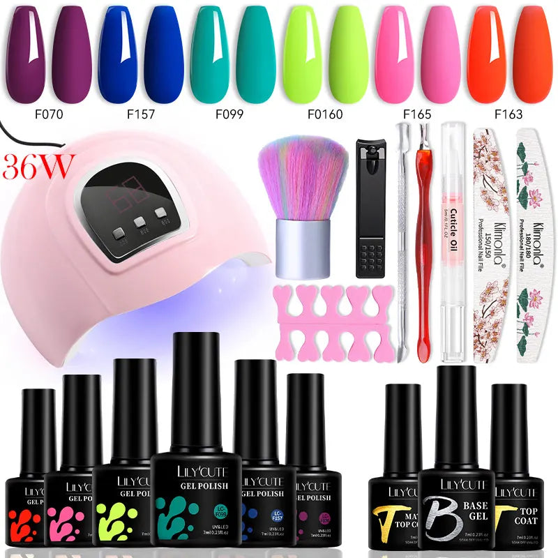 Manicure Set 32Colors Gel Nail Polish Set With UV LED Lamp Dryer Nail Art Vernis Semi Permanent UV Gel Set Nail Supplies Kit