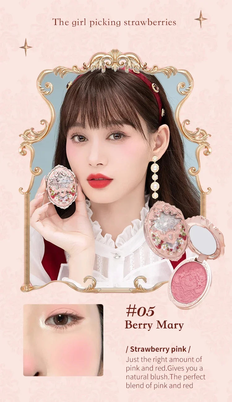 Flower Knows Embossed Blush Strawberry Rococo Series Natural Waterproof Anti-sweat Brightening Skin Tone Contouring Cheek Tint