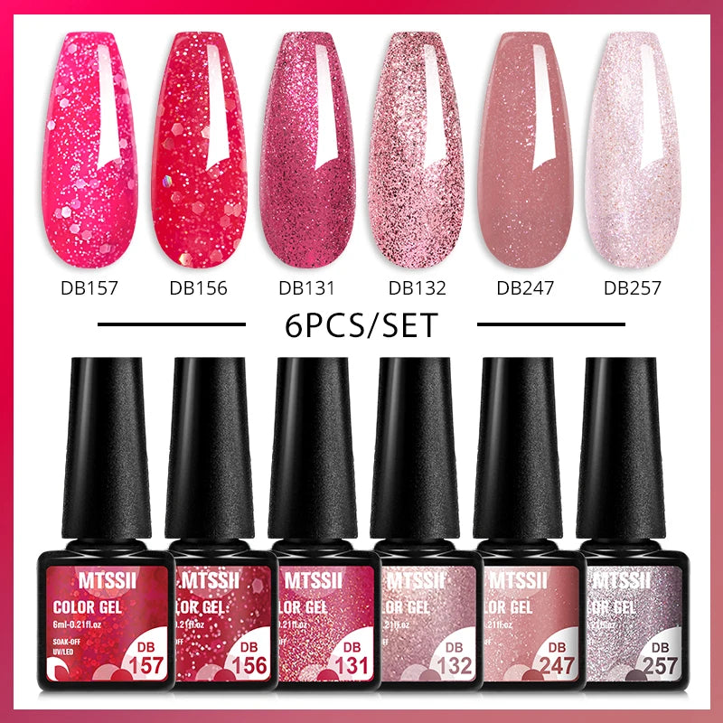 6Pcs Red Series Gel Nail Polish Set Winter Colors Semi Permanent Varnish Soak Off UV LED Gel Nail Art Manicure Base Top Coat Kit