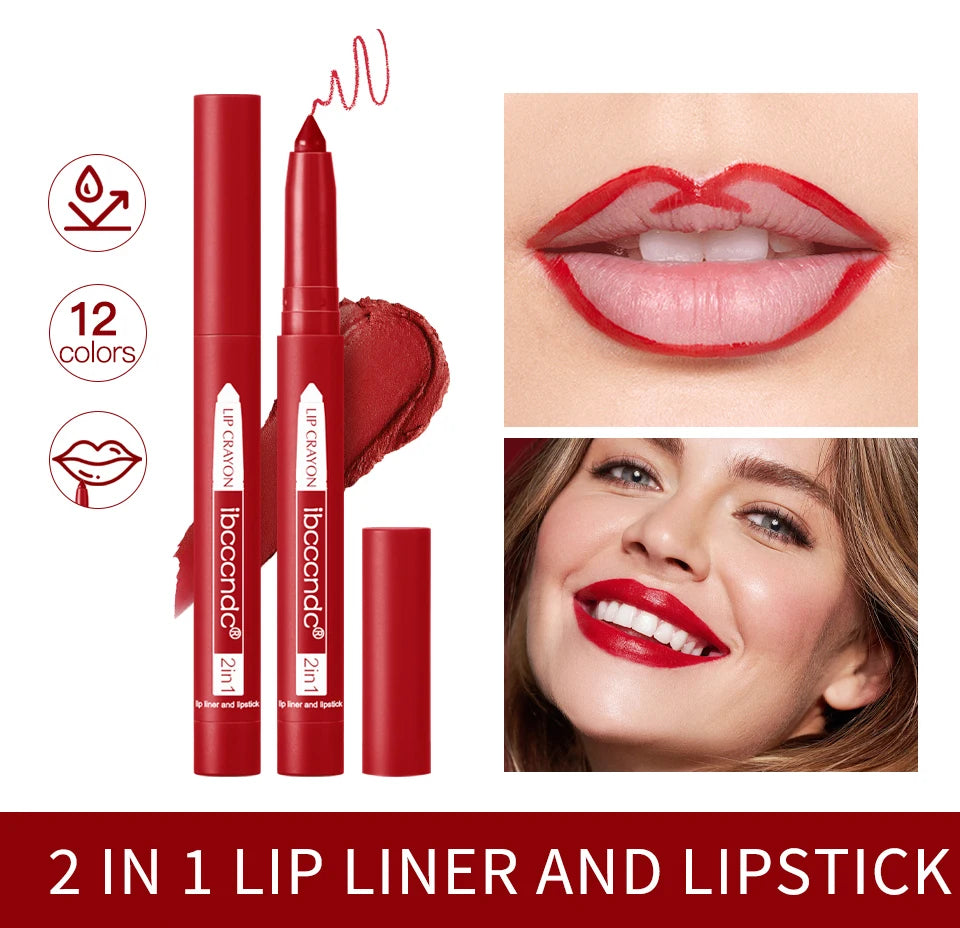 6color/Set Matte Lip  Crayon Moisturizing Lip Liner Built-In Sharpener Lipliner Pencil 2 In 1 Lip Liner And Lipstick Pen