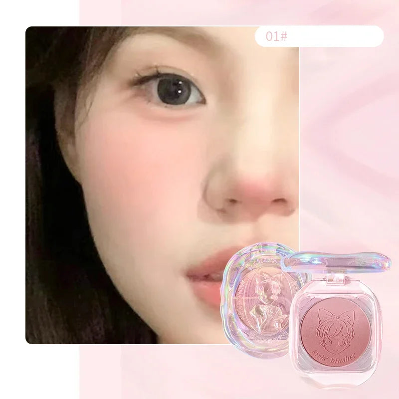 Girls' Gradual Powder Blusher Palette Crystal Shell Cosmetics Face Cheek Contour Blush Cream Makeup Rouge Tint Pink Peach Blush