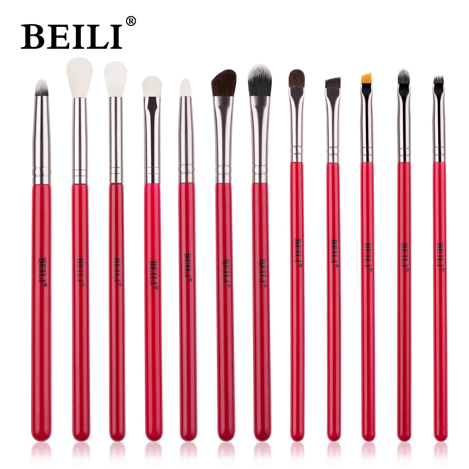 BEILI Red Eye Makeup Brushes Set Professional Natural hair Eyeshadow Foundation Powder Blush highlighter Brush Kit Make Up Tool