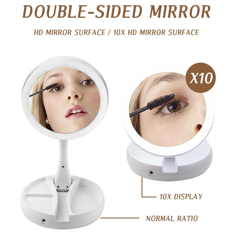 Foldable Led Magnifying Mirror Makeup Costway White Vanity Cosmetic Mirror USB Charging or Battery  with Light 10X Table Mirrors