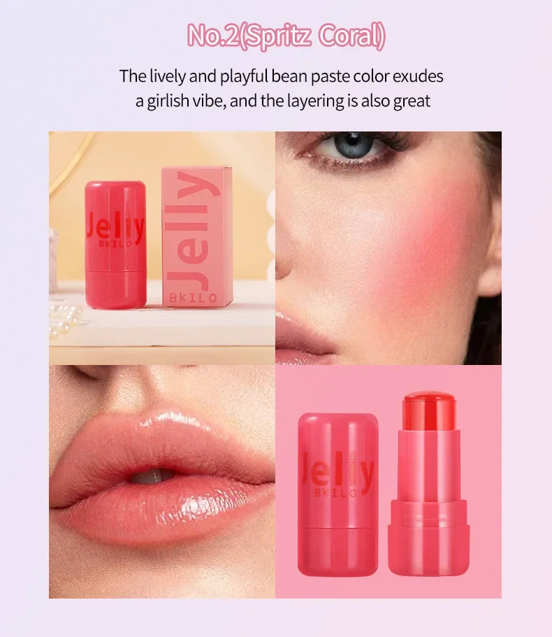 4pcs Set Jelly Cheek Blush Tint 3-in-1 Transparent Moisturized Blusher Facial Contour Rouge Lip Stick Long Lasting Rouge Makeup