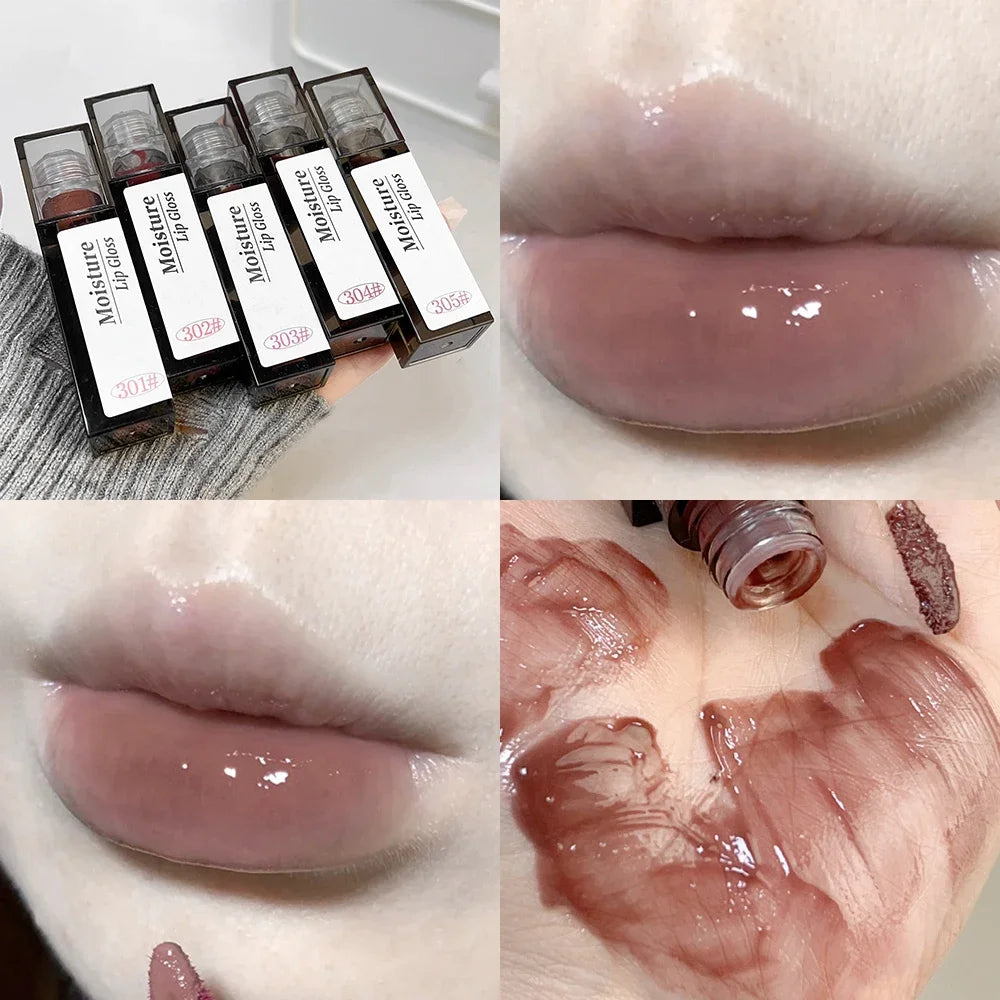 1PC Dark Red Mirror Water Light Lip Glaze Waterproof Lasting Moisturizing Non-stick Cups Liquid Lipstick Korean Makeup Cosmetics