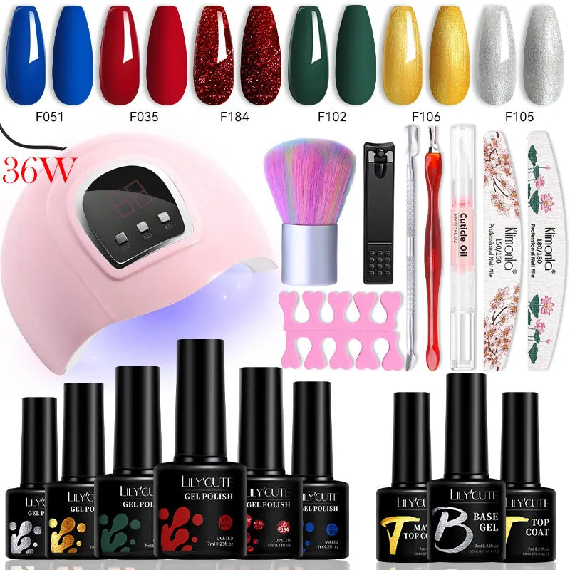 Manicure Set 32Colors Gel Nail Polish Set With UV LED Lamp Dryer Nail Art Vernis Semi Permanent UV Gel Set Nail Supplies Kit