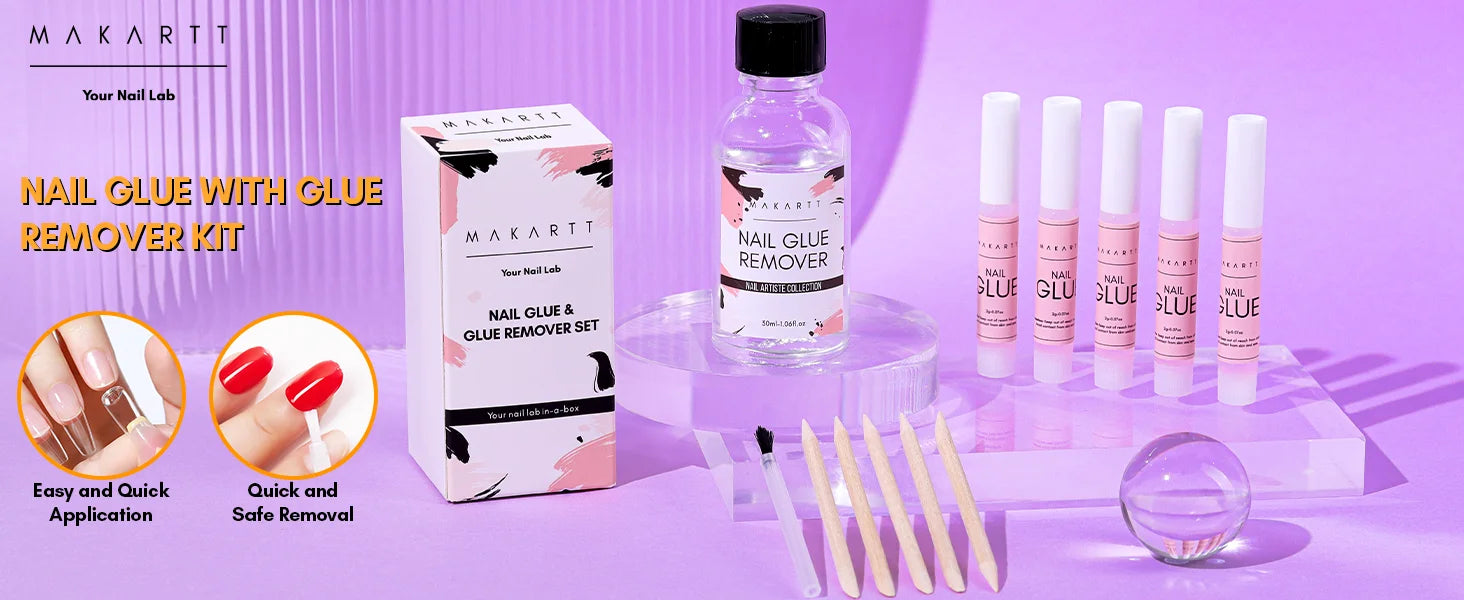 Makartt Nail Glue with Glue Remover Kit,  Super Strong Nail Glue for Acrylic Nails Press On Nails,30ML/ 50ML Glue off Debonder