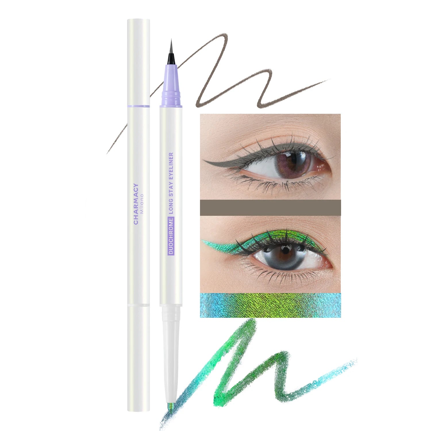 CHARMACY 2 in 1 Duochrome Eyeliner Gel Pencil Double Head Waterproof Eye Liner Long Lasting Cruelty-free Multichrome Eye Makeup