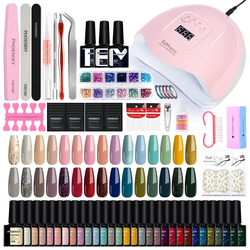 Nail Art Starter Set 30pcs Gel Nail Polish with 80W UV LED Drying Lamp Nail Polish Set Complete Full UV Gel Varnish Manicure Kit