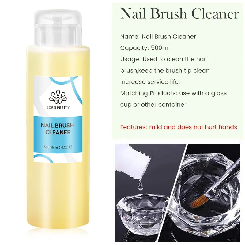 BORN PRETTY 500ml Nail Gel Remover Nail Brush Cleaner Nail Polish Cleaner Solution Liquid Manicure Care Tools Nail Art Tools