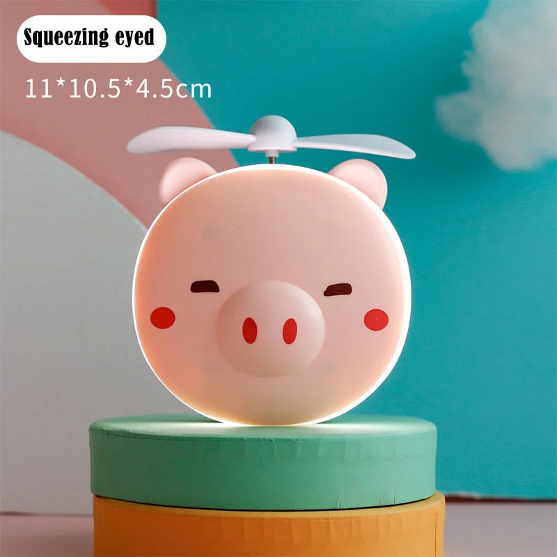 Cute Piggy Makeup Mirror With Led Light Handheld Cosmetics Mirror With Small Fan Girls Travle Portable Vanity Mirror HD Mirror