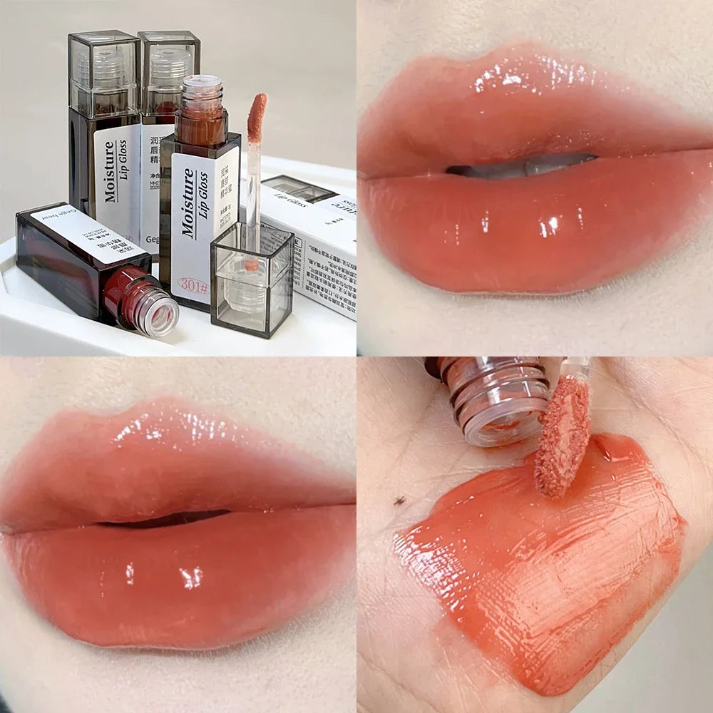 1PC Dark Red Mirror Water Light Lip Glaze Waterproof Lasting Moisturizing Non-stick Cups Liquid Lipstick Korean Makeup Cosmetics