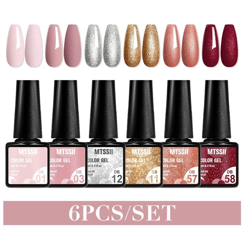 6Pcs Red Series Gel Nail Polish Set Winter Colors Semi Permanent Varnish Soak Off UV LED Gel Nail Art Manicure Base Top Coat Kit