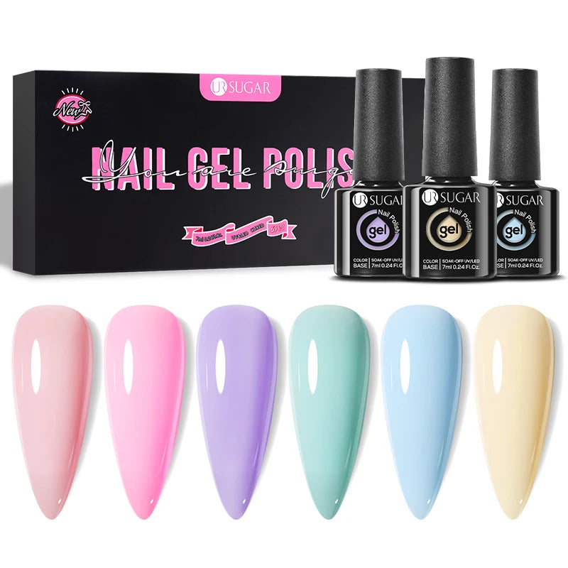 UR SUGAR 6Pcs Color Gel Nail Polish Kit 7ml Glass Bottle Soak Off UV LED Nails Varnish Gel Whole Set Semi Permanent Nail Art Gel