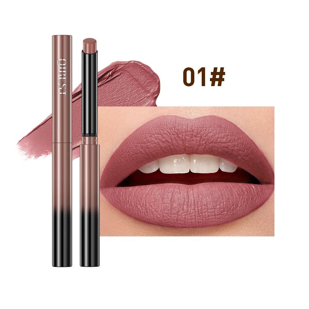 QIBEST New Velvet Matte Lipstick Long Lasting Waterproof Lipstick Non-Stick Cup Lip Stain Tint Cosmetics Lip Pencil Liner Makeup