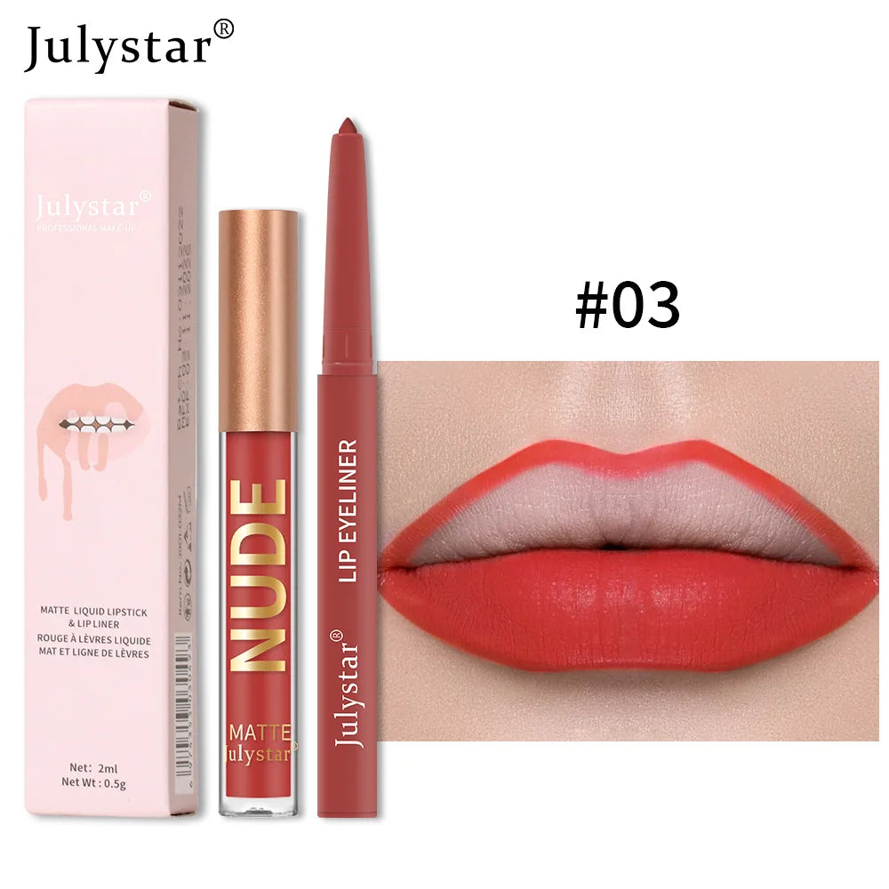 Matte Lip Liner Lip Gloss Set Long Lasting Waterproof Lipstick Tint Crayon Christmas Make Up Gifts Professional Makeup for Women