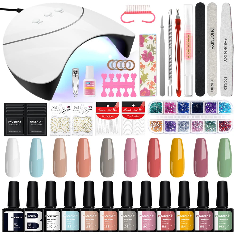 Manicure Set Gel Polish Set with UV LED Nail Lamp Poly Nail Gel Varnish Kit Quick Extension Gel Set Complete Nail Art Tools Kit