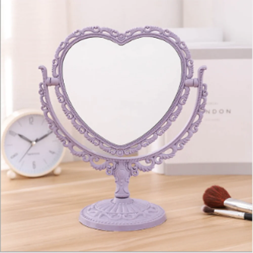 Desktop Makeup Mirror Heart Shape Vanity Portable Double-side Hand Cosmetic Compact for Women