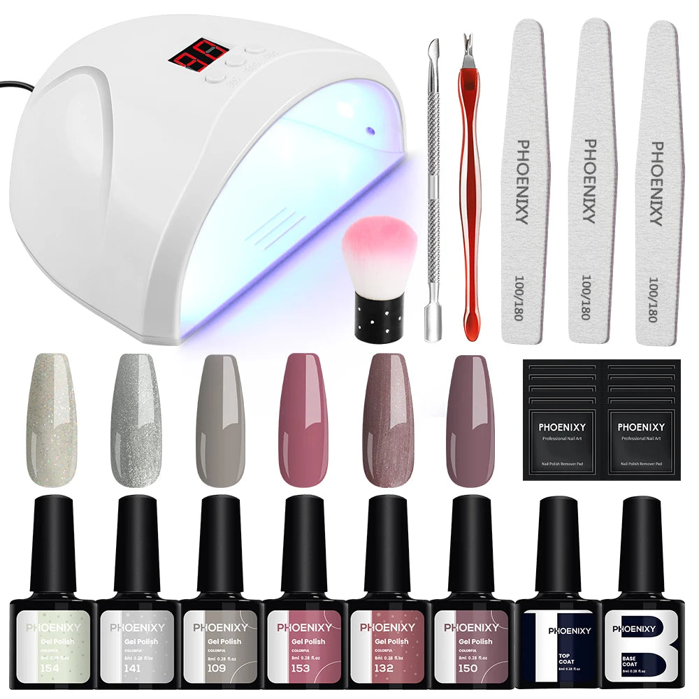 PHOENIXY Professional Gel Nail Polish Set Nail Gel Kit With UV LED Nail Lamp All For Nail Art Semi Permanent Manicure Tools Set