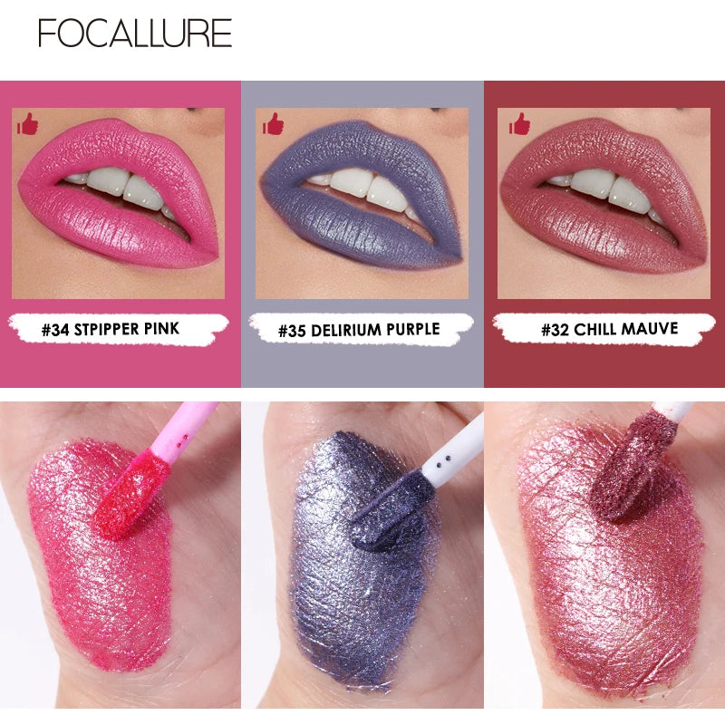 FOCALLURE Makeup Glitter Lip Gloss Waterproof Long-lasting Moisturize Luminous Liquid Lipstick Lips Makeup Women Cosmetics