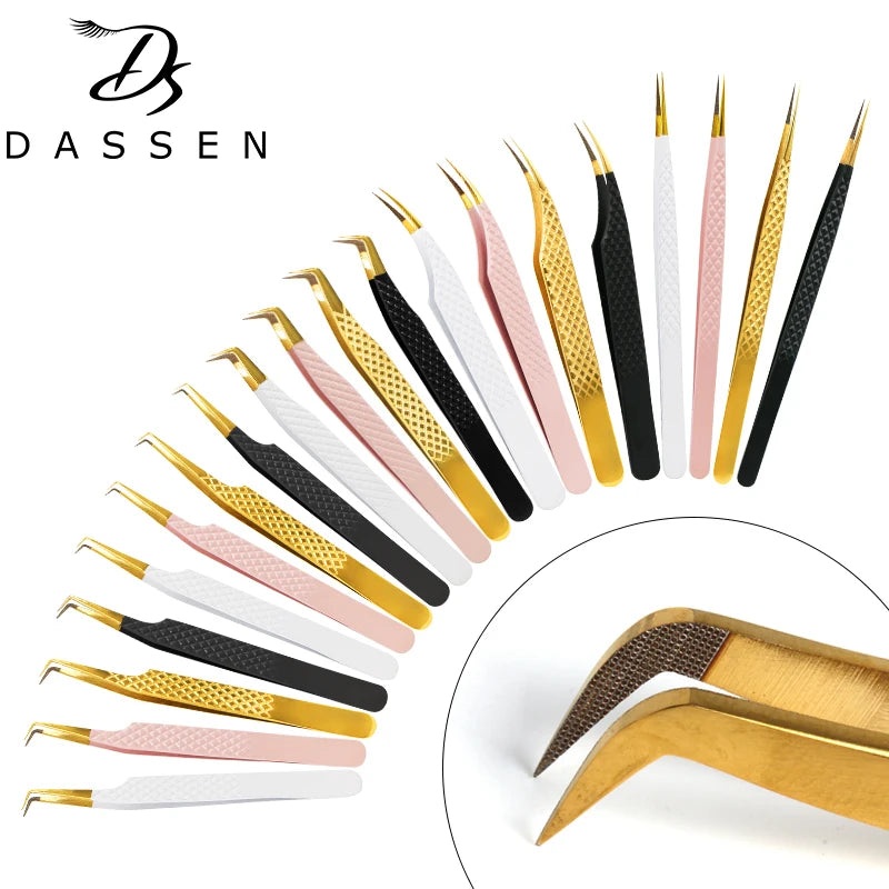 Fiber Eyelash Extension Tweezer Volume Precise Diamond Grip Fiber Tip Stainless Steel High Quality Eyebrow Makeup