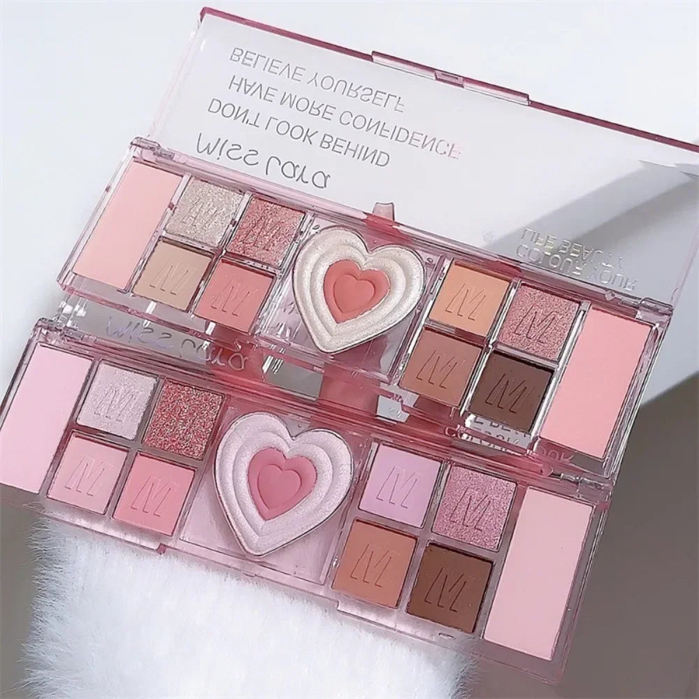 12Colors Love Heart Pink Eyeshadow Palette Natural Cool Tone Low Saturation Matte Eye Shadow Pallet Brown Korean Makeup Cosmetic