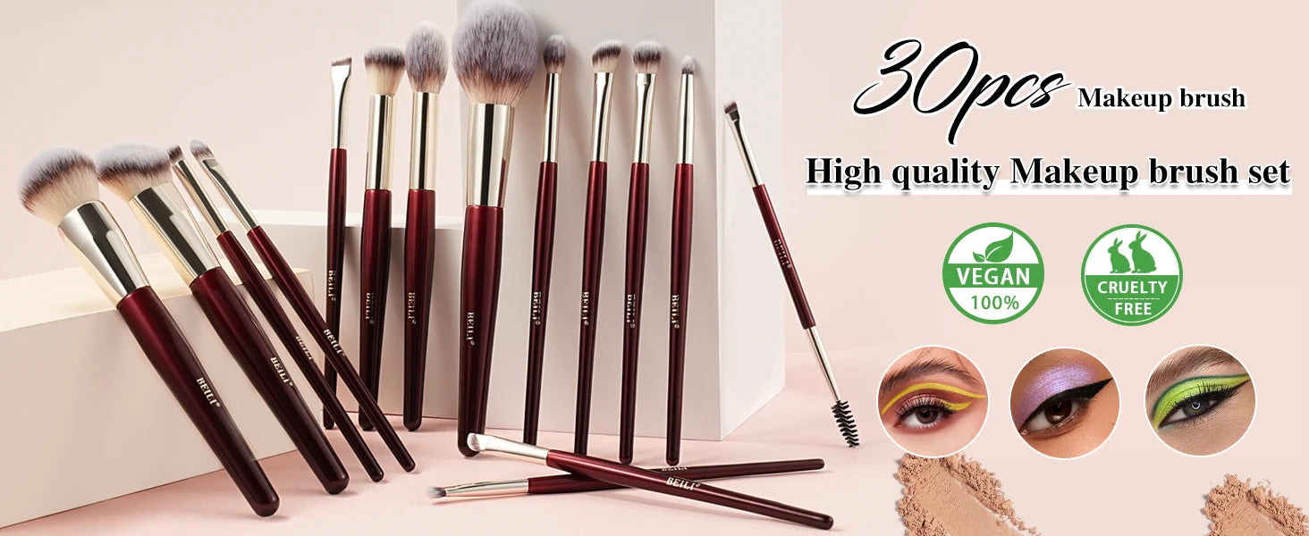 BEILI Professional Makeup Brushes 8/9/15/30Pcs for Foundation Contour Eyeshadow Blending Synthetic Hair Cosmetics Brush Set