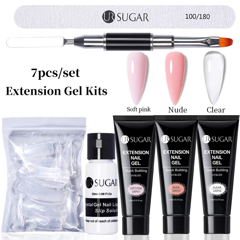 UR SUGAR 15ml Extension Gel Set Kits Semi Permanent Acrylic Hard Gel White Clear Nude Gel Nail Polish Nail Art Construction Gel