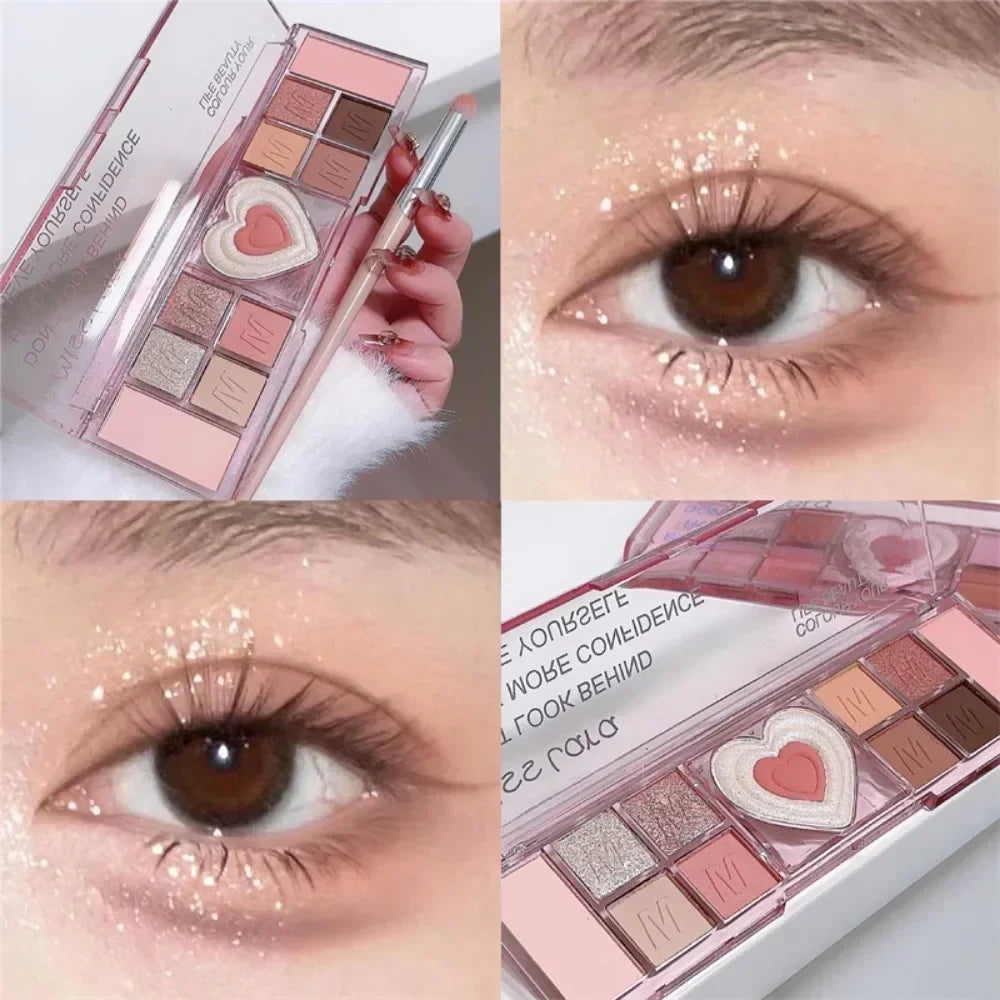 12Colors Love Heart Pink Eyeshadow Palette Natural Cool Tone Low Saturation Matte Eye Shadow Pallet Brown Korean Makeup Cosmetic