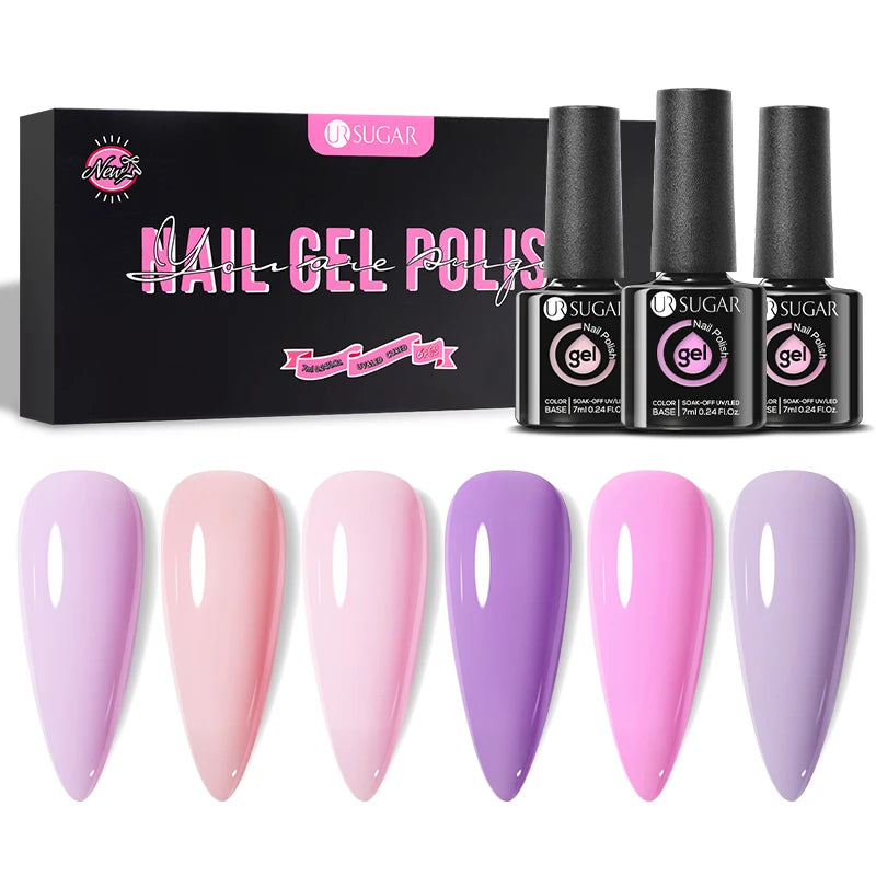 UR SUGAR 6Pcs Color Gel Nail Polish Kit 7ml Glass Bottle Soak Off UV LED Nails Varnish Gel Whole Set Semi Permanent Nail Art Gel