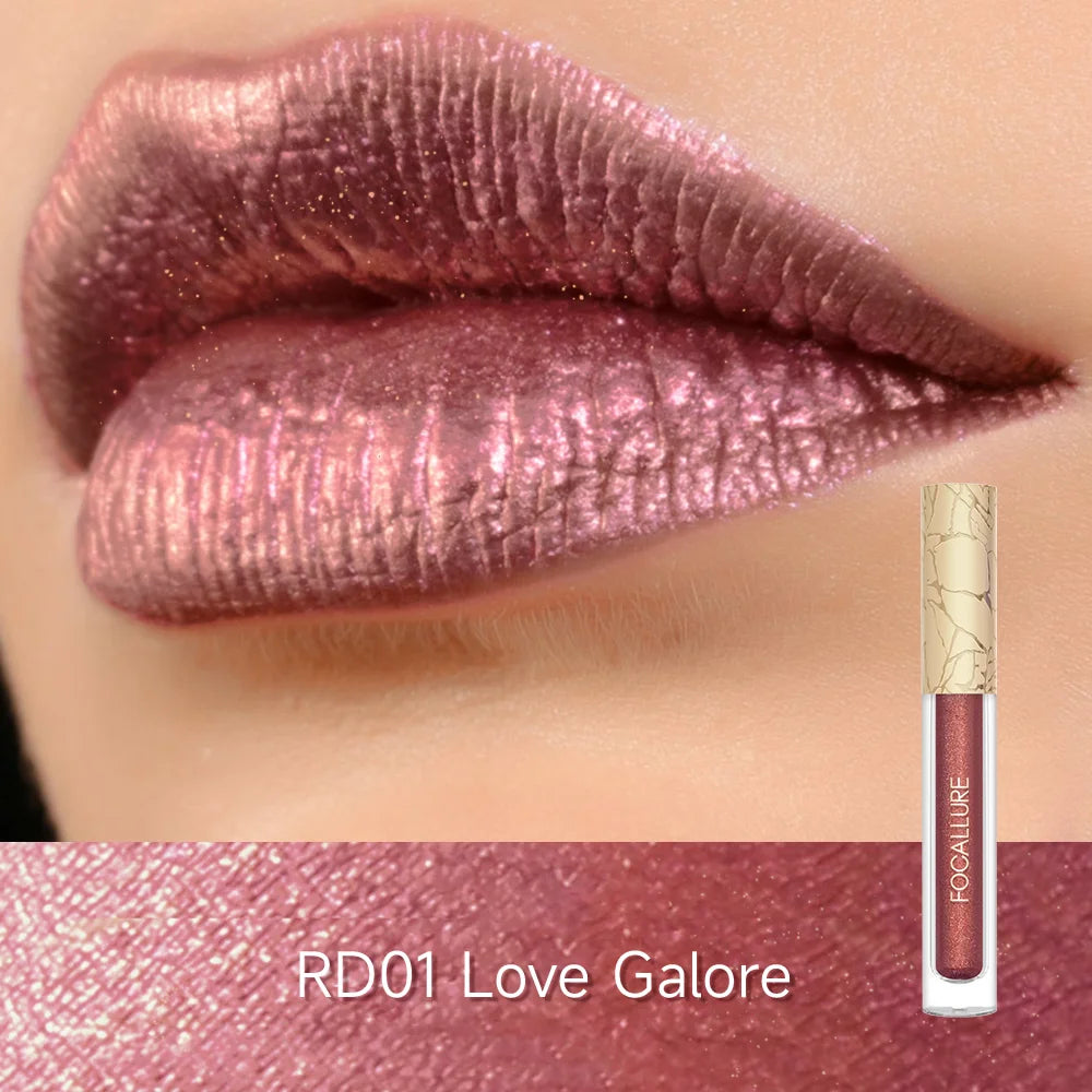 FOCALLURE 15 Colors Metallic Lip Gloss Glitter Liquid Lipstick Diamond Lip Tint Moisturizing Shiny Lip Glaze Makeup Cosmetics